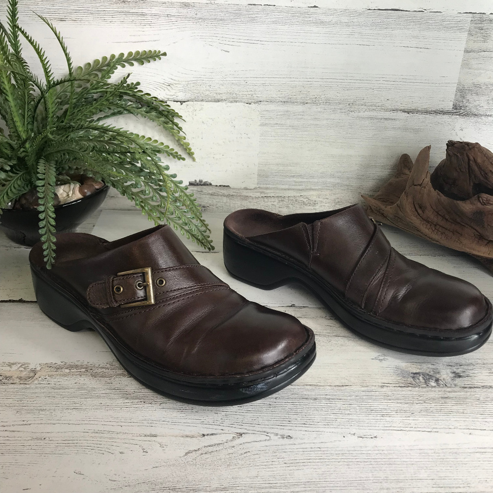Clarks Ingalls Brown Leather Mules Slides [593s3]